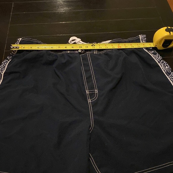 Faded Glory Swimming Trunks mens blue white paisley tie pocket, size XL, 40/42 - Picture 4 of 6